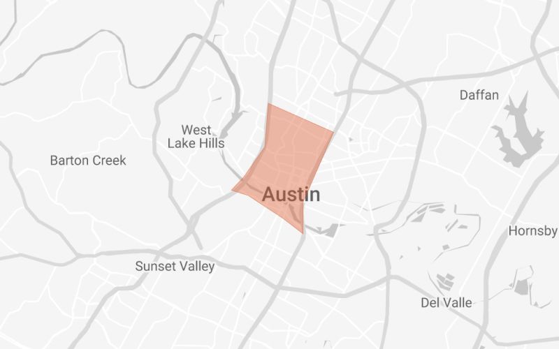 A map of Austin, TX with Central Austin highlighted.