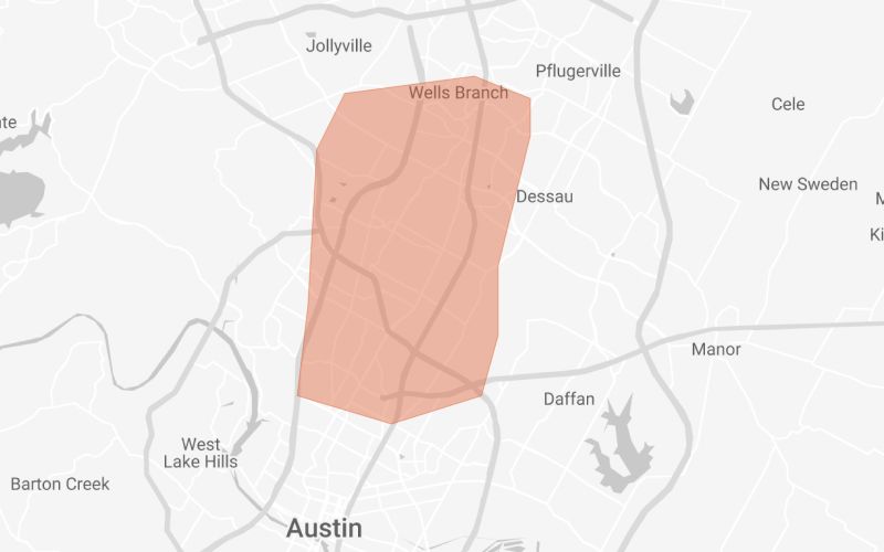 A map of Austin with North Austin highlighted
