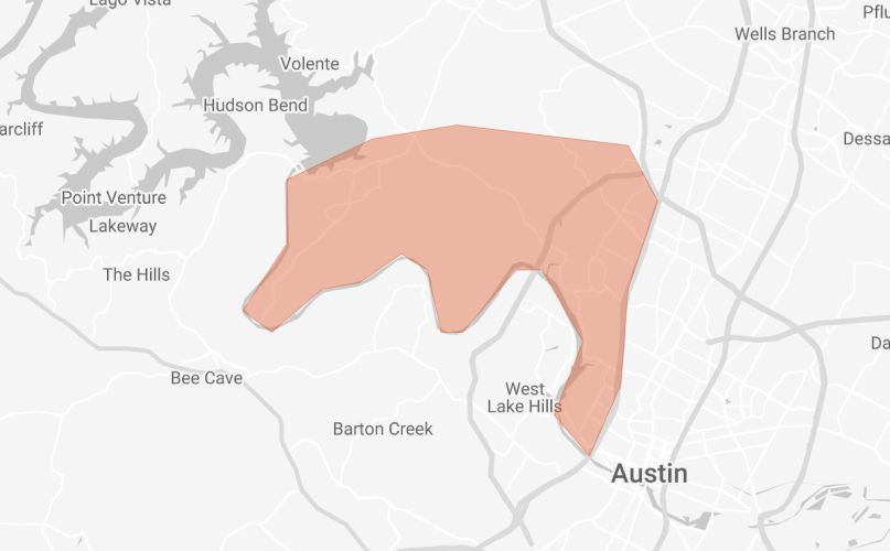 A map of Austin with West Austin highlighted.